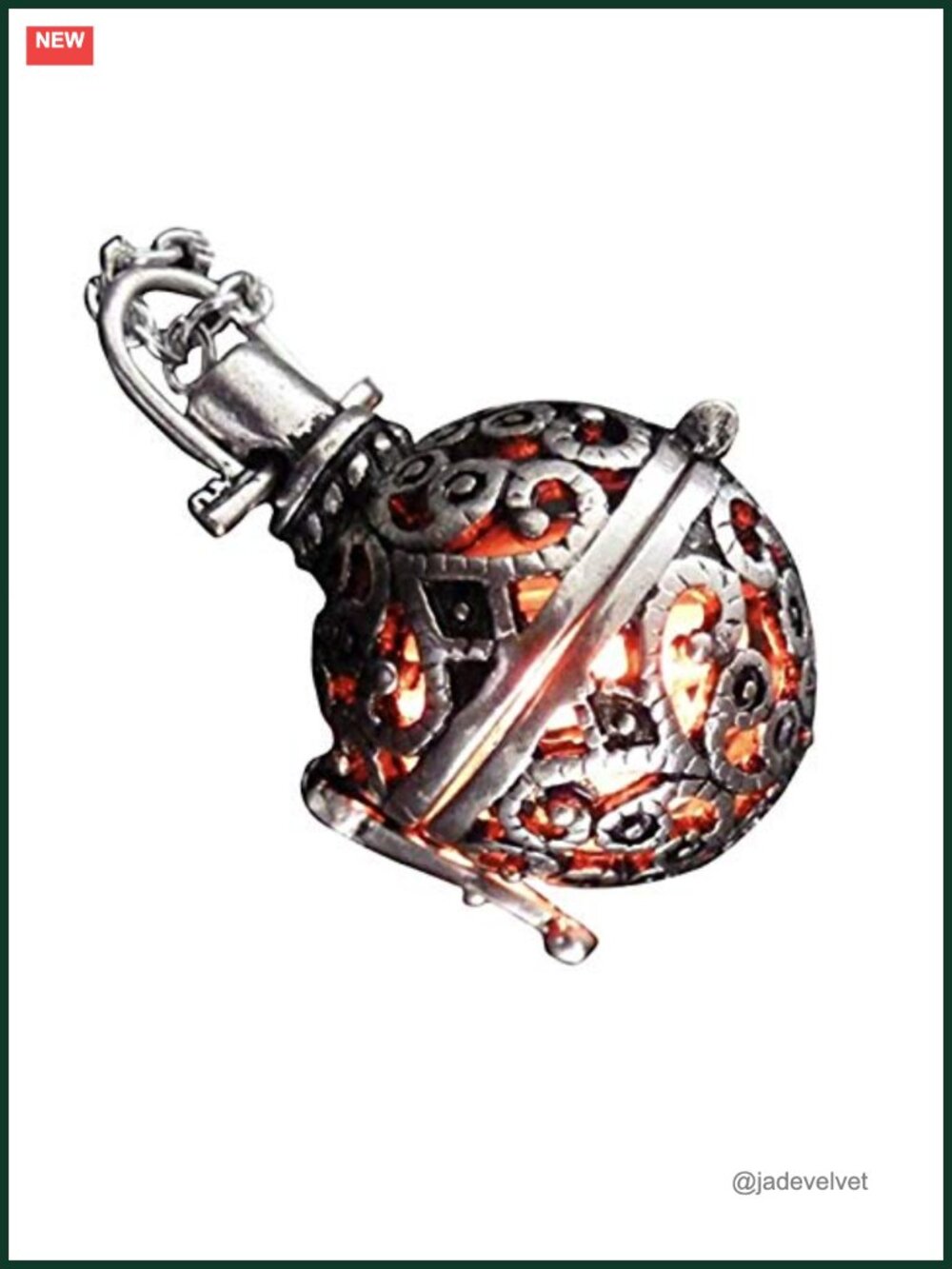 Steampunk Orb Fire Locket Necklace Silver Filigree Pendant Fantasy Gothic